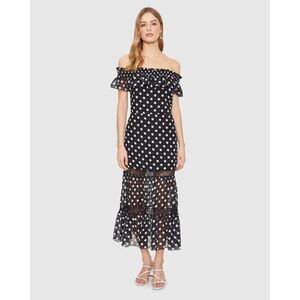 Cooper St Women's Maxi Dress Black Hearten Off-Shoulder Polka Dot Lace US Size 4